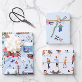 Whimsical Winter Snow Angeles Ice Skaten Geschenkpapier Set