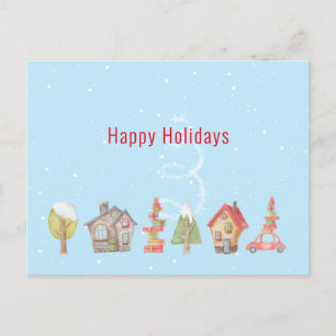 Whimsical Winter Street Feiertagspostkarte