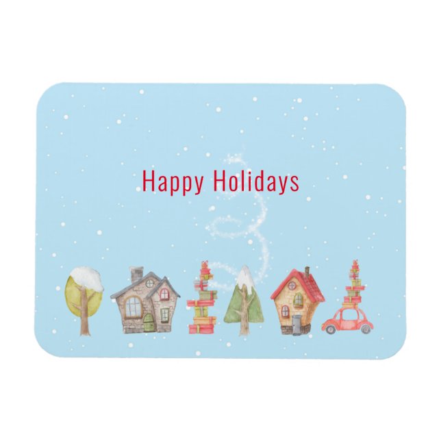 Whimsical Winter Street Urlaub Magnet (Horizontal)