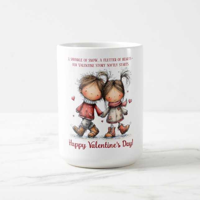 Whimsical Winter Valentine Kids Illustration Kaffeetasse (Mittel)