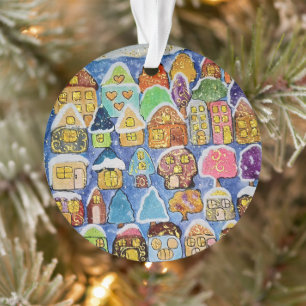 Whimsical Winter Village Folk Art Maßgeschneiderte Ornament