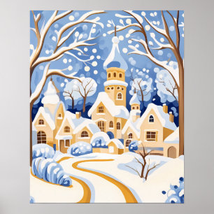Whimsical Winter Village mit Snowy Towers Poster
