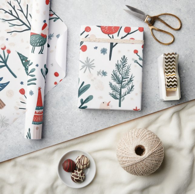 Whimsical Winter Weihnachtsmuster Geschenkpapier (Kunsthandwerk)