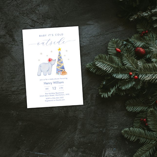 Whimsical Winter Woodland Polar Bear Baby Shower Einladung (Whimsical Winter Woodland Polar Bear Baby Shower Invitation)