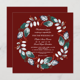 Whimsical Winter Wreath Burgundy Wedding Einladung