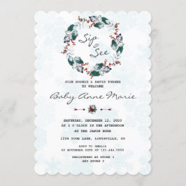 Whimsical Winter Wreath Sip & See Babydusche Einladung