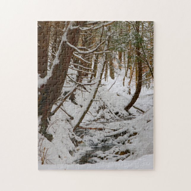 Whimsical Wintry Wooded Creek Bed Scene Puzzle (Vertikal)