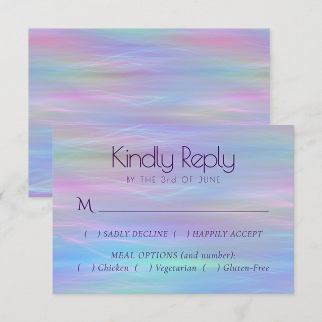 Whimsical Wisps | Holo Fairy Pastel Rainbow Entree RSVP Karte (Vorne/Hinten)