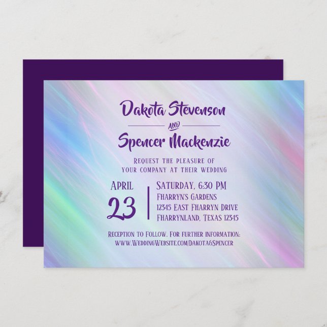 Whimsical Wisps | Holo Fairy Pastel Rainbow Ombre Einladung (Vorne/Hinten)