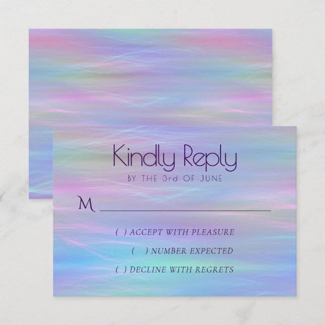 Whimsical Wisps | Holo Fairy Pastel Rainbow Ombre RSVP Karte (Vorne/Hinten)