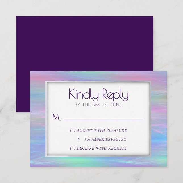 Whimsical Wisps | Holo Fairy Pastel Rainbow Ombre RSVP Karte (Vorne/Hinten)