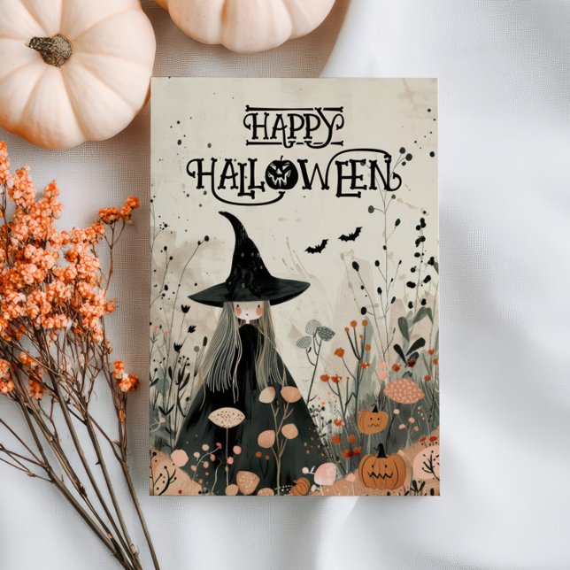 Whimsical Witch Fall Foliage Happy Halloween Karte (Von Creator hochgeladen)