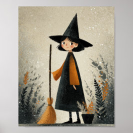 Whimsical Witch Illustration Halloween Kinderzimme Poster