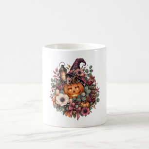 Whimsical Witch Pumpkin with Autumn Flowers & Magi Kaffeetasse