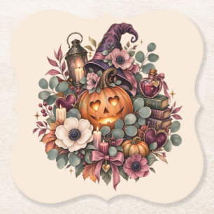 Whimsical Witch Pumpkin with Autumn Flowers & Magi Untersetzer