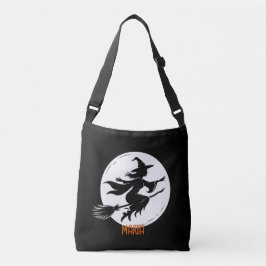 Whimsical Witch Silhouette, Witch, Halloween Witch Tragetaschen Mit Langen Trägern