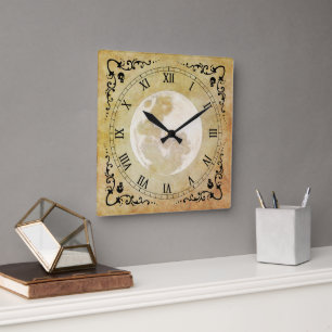 Whimsical Witchy, Antik, Vintage Quadratische Wanduhr