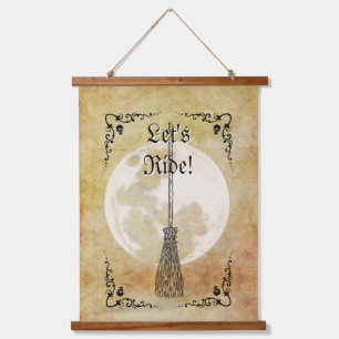 Whimsical Witchy Full Moon Wandteppich Mit Holzrahmen