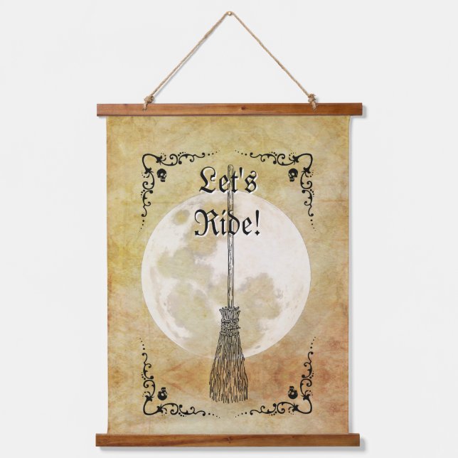 Whimsical Witchy Full Moon Wandteppich Mit Holzrahmen (Vorderseite)