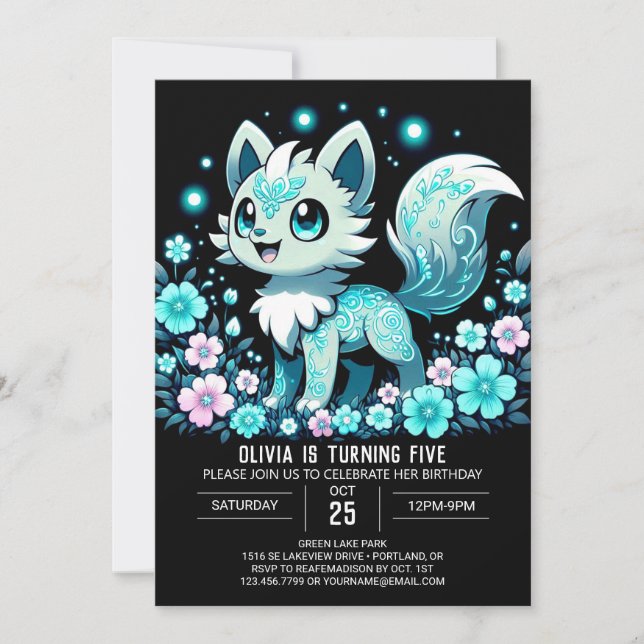 Whimsical Wolf Digital Geburtstag Einladung (Vorderseite)