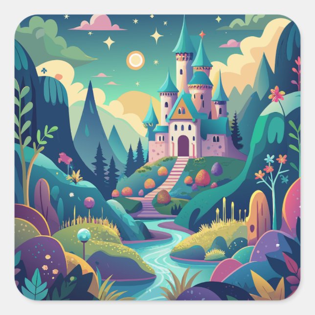 Whimsical Wonderland Quadratischer Aufkleber (Vorderseite)