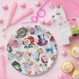 Whimsical Wonderland Wasserfarbe viktorianisches M Pappteller