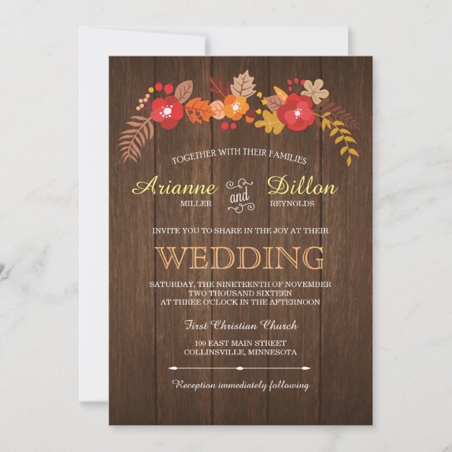 Whimsical Wood & Fall Foliage Hochzeit Einladung (Vorderseite)