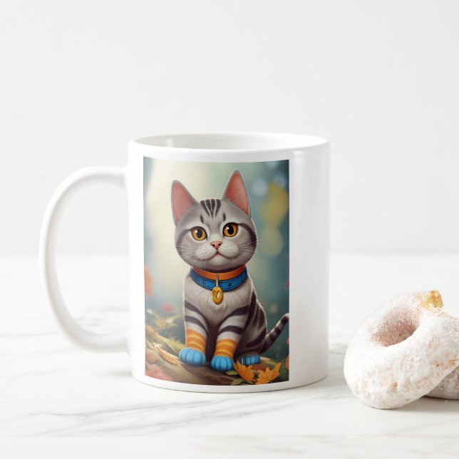 Whimsical Woodland America Kurzkatze Kaffeetasse (Mit Donut)