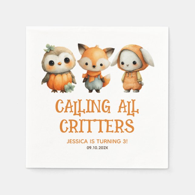 Whimsical Woodland Animals Fall Kids' Birthday Serviette (Vorderseite)