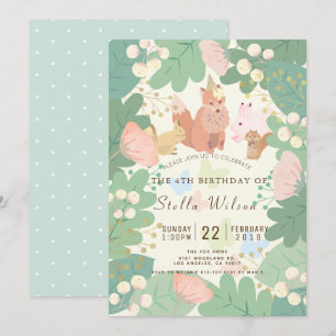 Whimsical Woodland Animals floral Foliage Geburtst Einladung