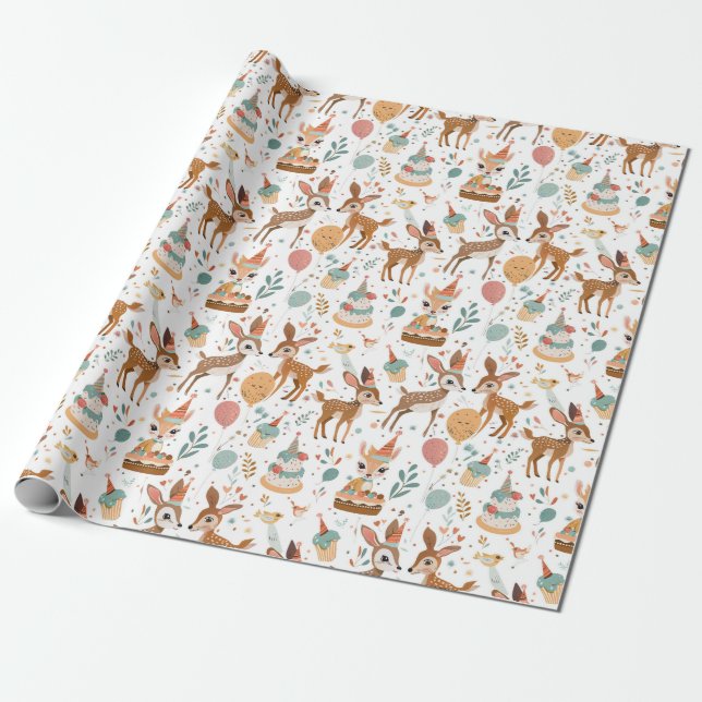 Whimsical Woodland Animals Geburtstag Geschenkpapier (Ungerollt)