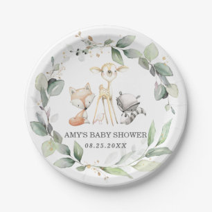 Whimsical Woodland Animals Greenery Baby Dusche Pappteller