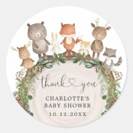 Whimsical Woodland Animals Greenery Baby Dusche Runder Aufkleber