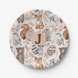 Whimsical Woodland Animals Monogram Party Pappteller