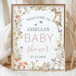 Whimsical Woodland Animals Wildflower Baby Shower  Poster