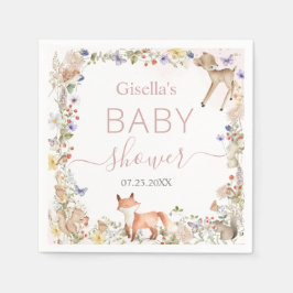 Whimsical Woodland Animals Wildflower Baby Shower  Serviette