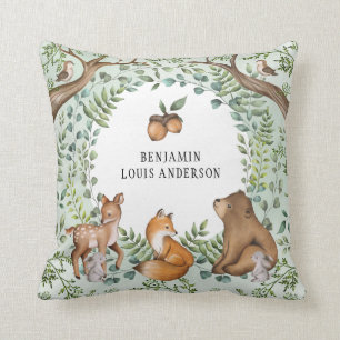 Whimsical Woodland Baby Animals Wald Grüne  Kissen