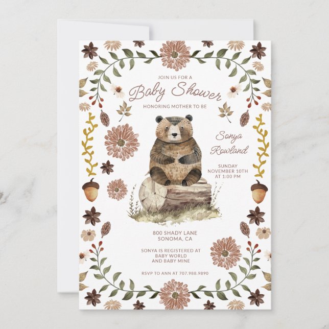 Whimsical Woodland Bear Baby Shower Einladung (Vorderseite)