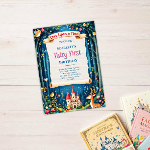 Whimsical Woodland Castle Fairy Erster Geburtstag Acryleinladungen