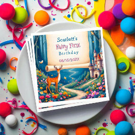 Whimsical Woodland Castle Fairy First 1st Birthday Serviette