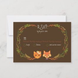 Whimsical Woodland Cat & Fox Couple Wedding RSVP Karte