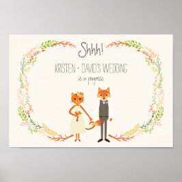 Whimsical Woodland Cat & Fox Hochzeit in Arbeit Poster