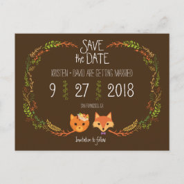 Whimsical Woodland Cat & Fox Hochzeit Speichern Si Ankündigungspostkarte