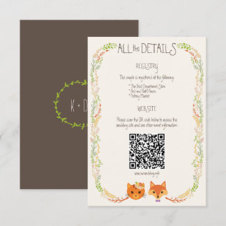 Whimsical Woodland Cat & Fox Rustikale Hochzeit Begleitkarte