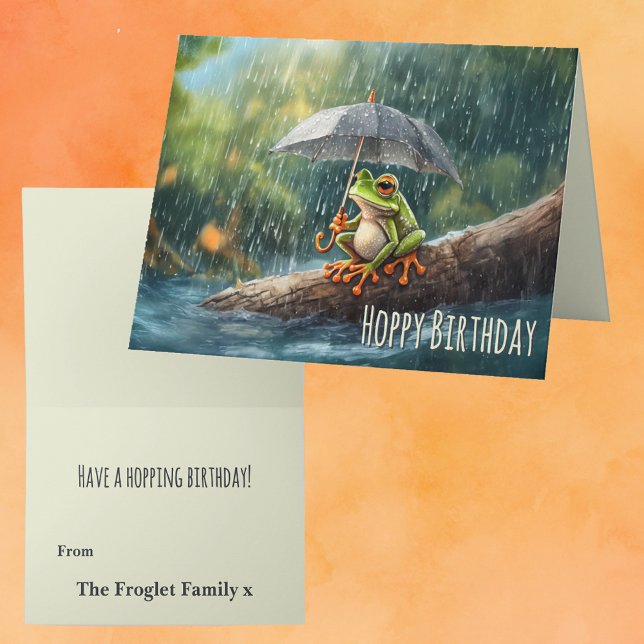 Whimsical Woodland Cotattcore Frosch Hoppy Geburts Karte (Whimsical woodland cottagecore frog Happy Birthday card. Hoppy Birthday rainy day aesthetic)