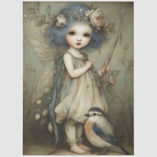 Whimsical Woodland Fairy and Wren Portrait Art Seidenpapier