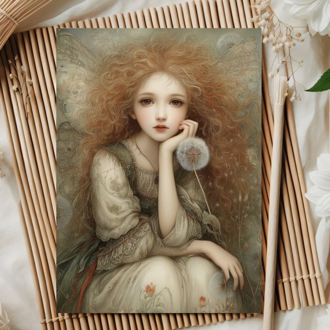 Whimsical Woodland Fairy Portrait with Dandelion  Karte (Von Creator hochgeladen)