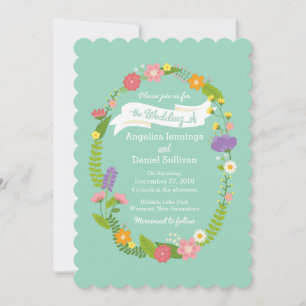 Whimsical Woodland Floral Wreath Mint Wedding Einladung