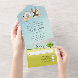 Whimsical Woodland Forest Deer Wedding All In One Einladung