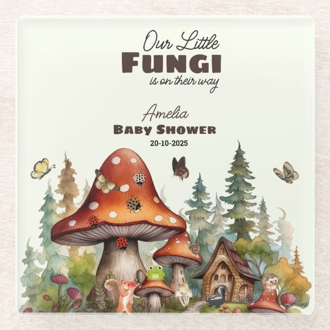 Whimsical Woodland Forest Mushroom Kinderdusche Glasuntersetzer (Vorderseite)